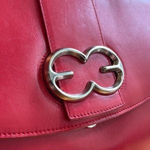 Escada Large Red Leather Top Handle Tote Bag